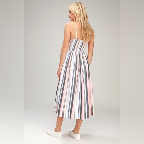 Free People Lilah Multi Striped Pleated Midi Dress - Picture 3 of 13
